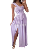 Zingj Wise Hot Style Summer Simple Sleeveless Off The Shoulder Slit Dress