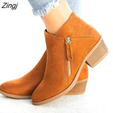 Boots For Women Casual Shallow Slip-on Pointed Toe Low Heels Shoes Woman Big Size Pu Leather Zapatos De