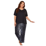 Zingj Size Pajamas Female Summer Leopard Print Short Sleeved Trousers Fat Mm Home