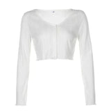 Style Women's Knitted Crop Tops Solid Sexy V-Neck Short Cardigan Mujer Loose Long Sleeve Thin Sweater Woman Top