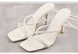 Onlymaker Women's Square Toe Black Beige Strap Stiletto Fashion Big Size