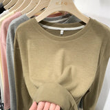 And Autumn 2023 New Waffle Long-Sleeved T-Shirt Women's Solid Color Design Feel Minority Loose Bottomed Shirt
