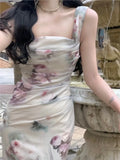 Bandage Midi Dresses Women Summer New Elegant Sleeveless Formal Occasion Female Vestidos Evening Party Floral Dress