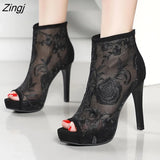 new Summer Peep Toe Ankle Sandals Boots Thin High Heels Women's Mesh Hollow Pumps Lady Gladiators Shoes Sexy