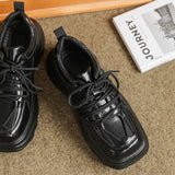 Zingj Leather Shoes Male Ins Square Head Formal Platform Taller Derby Shoes British Style Casual Little Black Shoes