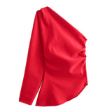 New Pleated Asymmetrically Trimmed Blouse