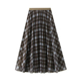 Both Sides Of The Retro Lattice Yarn Irregularly Dressed Skirt In The Long A-Shaped Dress Autumn