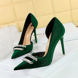 Zingj Banquet High Heels Female Shoes With Thick Suede Shallow Tip Side Hollow Ultra High Heel Water Diamond Buckle Single