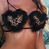 Zingj Sexy Underwear Sexy Female Black Heart Shaped Leopard Print Three-Point Sex Set