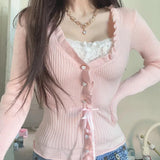 Aesthetic Fake Two Pieces Coquette Knitted CardiganOutfit