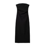 New Spring Style Midi Fold Decoration Forked Design Breast Dress