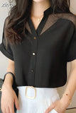 Summer Women Shirts Pullover Chiffon Short-Sleeved Women Tops Solid Color Mesh V-neck Women Clothing camisas mujer