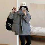 Gray Standing Collar Down Cotton Vest Women's Autumn And Winter Outside To Wear European Goods 2024 Horse Clip Foreign Gas Korean Version Of The Vest College Wind-Outfit