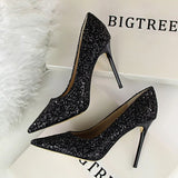 Zingj Women's Shoes High Heel Shallow Pointed Shining Sequins Sexy Thin Nightclub High
