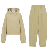 Spring Women Pullover Hoodies Sweatshirts Solid Casual Tracksuit Fleece 2 Pieces Set Sweatpants Suit Quality