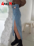 Denim Skirt Midi Women's High-waisted Spring A-line Pencil Female Jeans Vintage Skirt with Side Slit for Women