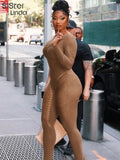 Sexy Mesh Jumpsuit Women Full Sleeve Skinny Fitness Body-Shaping One Piece Playsuits Lady Midnight Clubwear