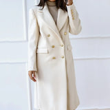 Women Solid Long Sleeve Woolen Cardigan Tops Fall Winter Lady Lapel V-neck Straight Long Coat Outwear Fashion Button-up