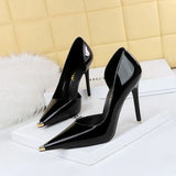 Zingj Fashion Simple Sexy Nightclub Show Thin Heel Ultra High Heel Side Hollow Shallow Metal Single