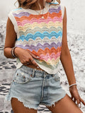 Sleeveless Knitted Shirt Retro-Colly Rainbow Vest Top Women's
