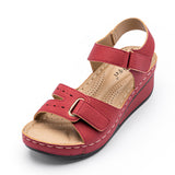 New Sandals Women's Slope Heel Magic Buckle Hollowed-Out Large Size Leisure Sandals