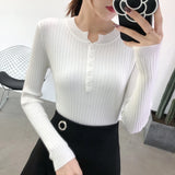 Zingj And Winter Design Round Collar Leaky Clavicle Knitted Bottomed Shirt A Slim Short Pit Striped Thin Sweater Button
