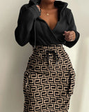 E-Commerce Independent Station Women's Printed Waist Pocket Dress