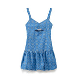 Spring Hollowed-Out Embroidered Mini Suspender Dress