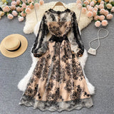 New Woman Chic Black Lace Dresses 2023 Palace Style Vintage Ins Heavy Industry Embroidery Lace Mid-length Female