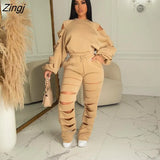 Striped print Women Fall Two piece Set Sweatshirt Zipp jacket Top Trousers Sports Baseball Uniform Workout