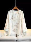 Chinese Jacquard Shirt Women's Summer Dress New Retro Style Round Collar Leisure Light Country Wind Plate Button Sweet Blouse