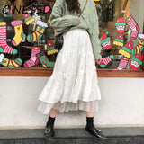 Tulle Midi Skirts Womens 2022 Spring Elastic High Waist Mesh Tutu Pleated Faldas Female Black White Long Jupe