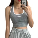 Fashion Women's Club Tank Tops Solid V neck Letter Sleevless Camisoles Tube Crop Top Bralette Sexy Ladies Summer