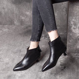 Zingj Women's Boots 2023 Autumn And Winter New Low-Heel Foreign Style Small Bare Boots Thin Heel Cowhide Rear Zipper With Short