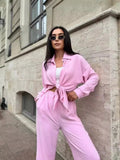 Zingj New Autumn Solid Color Lapel Long Sleeve Shirt Jacket Casual Pants