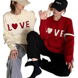 Zingj Version Of Love Jacquard Round Collar Set Outside Wearing Sweater Female Qiu Dong New Loose Long Sleeve Versatile Sweater