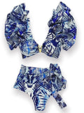 Sexy Ruffle Bikinis Women Swimsuit Print High Waist Swimwear Off The Shoulder Bathing Suit Beachwear Bandeau