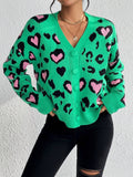 V-Neck Sweater Color Leopard-Print Knitted Sweater Coat