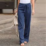 High Waist Straight Trousers Summer Casual Elastic Waist Lace-up Wide Leg Pants Harajuku Solid Ankle-length Length