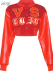 Letter Print PU Patchwork Y2K Varsity Jacket Women Casual Wild Buttons Tops Coats+High Waist Shorts Baseball