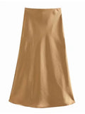 Sale Solid Satin Elastic Waist Women A-Line Skirt Summer Female Slim