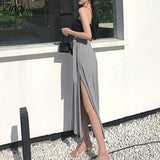 Womens Summer Solid Bow Side-Slit Mid-Calf Sexy Lady High Waist Lacing Up Casual Loose Elegant Feminine Chic Comfy