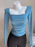Neck Pleated Long Sleeved Slim Top Women Pure Desire Double Layer Thin Undershirt Hotsweet Korean Fashion Spring