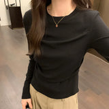 Sense Minority Pleated Long-Sleeved T-Shirt Women's Autumn And Winter New Slim And Thin Short Style Top With