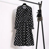Summer Dress Women Lady Korean Style Vintage Floral Printed Cotton-Chiffon Shirt Dress Long Sleeve Bow Midi Dress