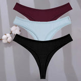 Sexy G-string Women's Cotton Panties Low-Waist Thongs Striped Solid Female Underpants Girl Comfortable Briefs