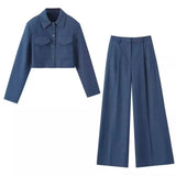 Women's Autumn 2025 Folding Wide Leg Trousers + Short Coat