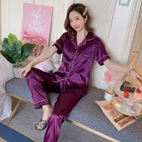 Satin Party Pajamas Comfortable 4XL 5XL Short Sleeve Casual Homewear Spring Summer Pajama Sets Silk Sleepwear
