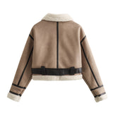 New Belt Trimmed With Fur Integrated Short Jacket