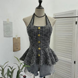 Fragrant Wind Coarse Flowers Hanging Neck Sling Vest With Chest Cushions Waist Skirts With Sleeveless Top